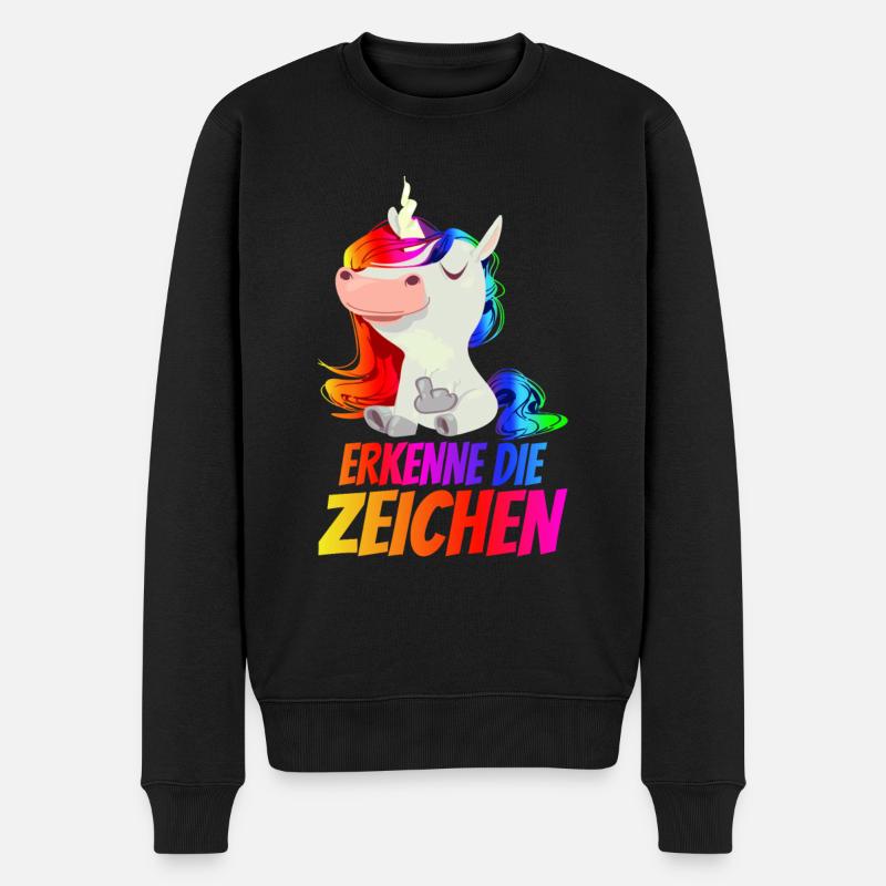 Erkenne die Zeichen - Mittelfinger Einhorn - Männer Premium Bio Pullover - Schwarz