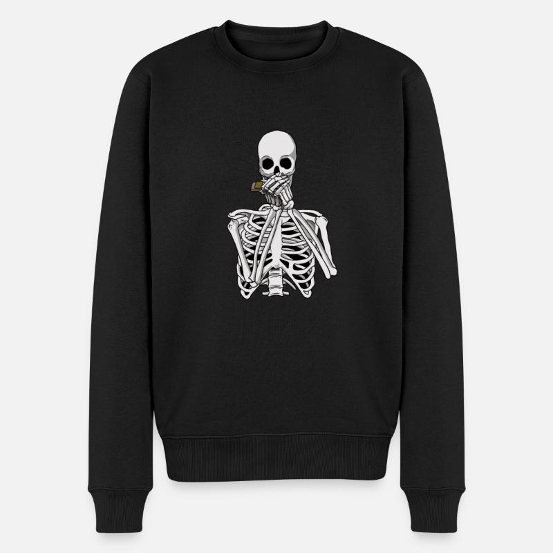 Skeleton joue de l’harmonica - Pull Premium bio Homme - noir