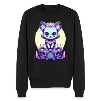 Kawaii Pastel Goth Süße Gruselige Hexenkatze - Männer Premium Bio Pullover - Schwarz - Vorne - Nico (187cm)