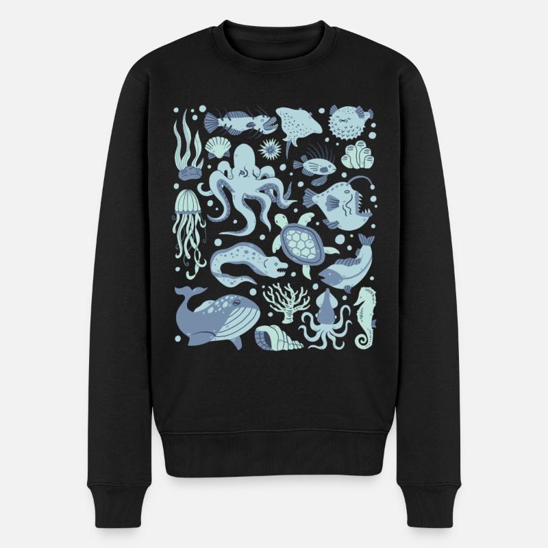 Tiefsee Fische Oktopus Anglerfisch Laternenfisch - Männer Premium Bio Pullover - Schwarz