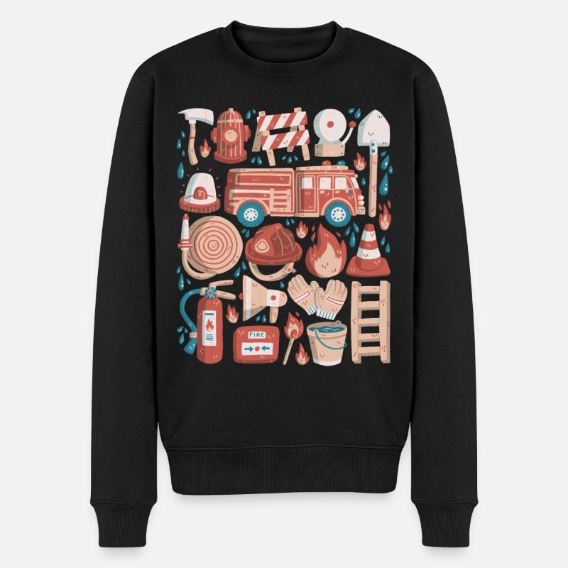 Feuerwehr Doodles Feuerwehrauto Feuerwehrmann - Männer Premium Bio Pullover - Schwarz