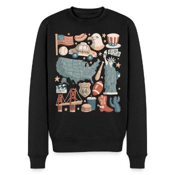 USA Doodles Vereinigte Staaten von Amerika - Männer Premium Bio Pullover - Schwarz - Vorne - Nico (187cm)