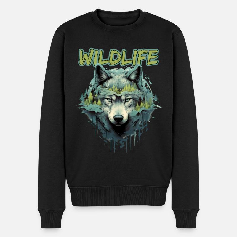 Wolf Natur Naturverbunden - Männer Premium Bio Pullover - Schwarz