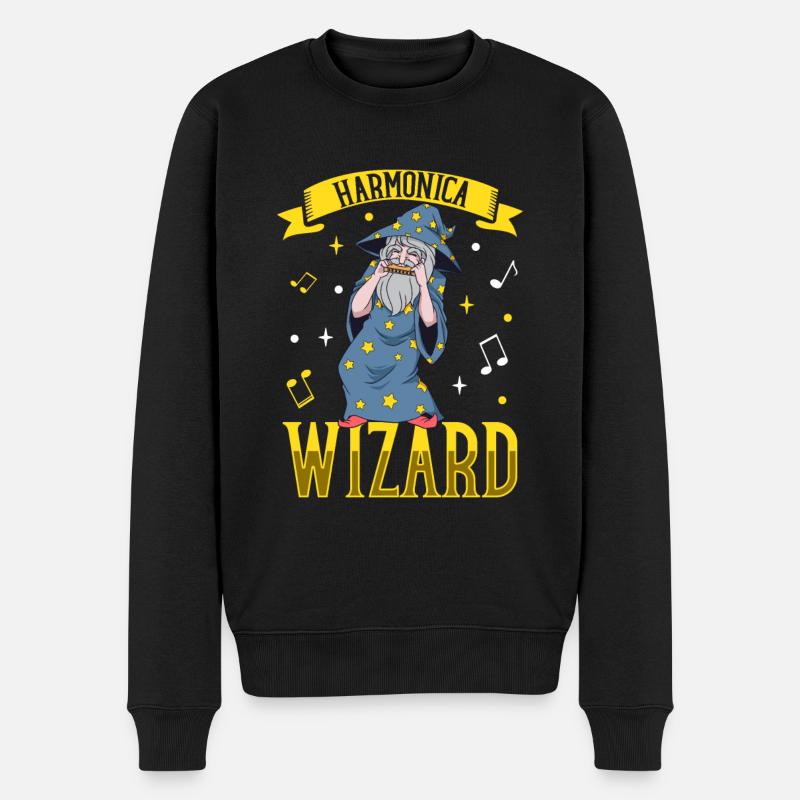 Harmonica Wizard - Mundharmonika - Männer Premium Bio Pullover - Schwarz