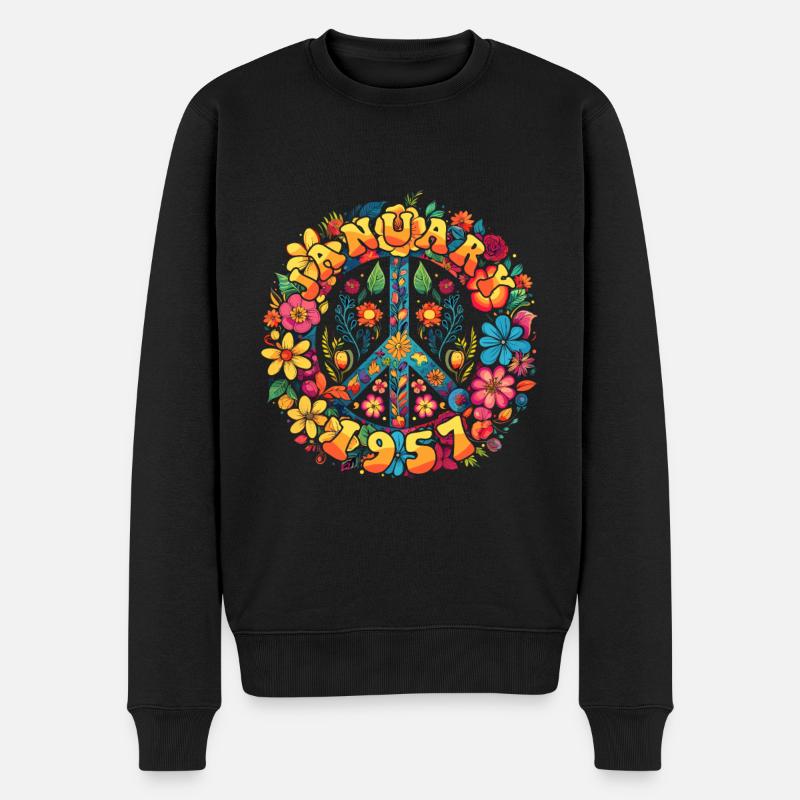 Flower Power Hippie Geburstag - Januar 1957 - Männer Premium Bio Pullover - Schwarz