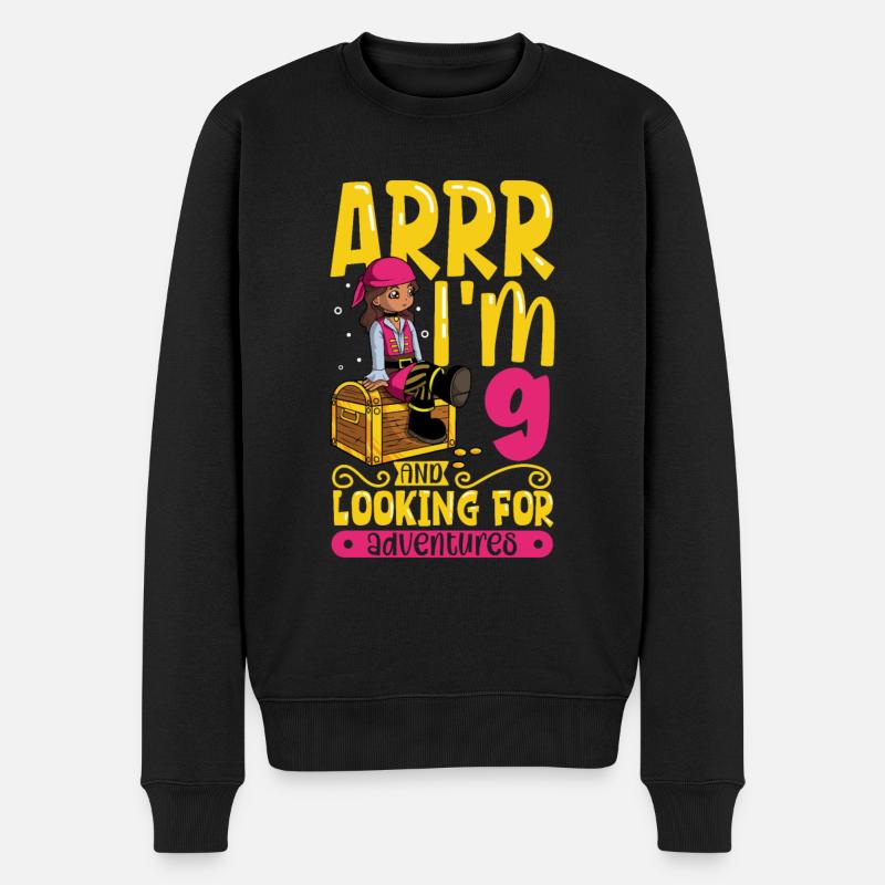 Ich bin 9 - Mädchen Pirat - Männer Premium Bio Pullover - Schwarz