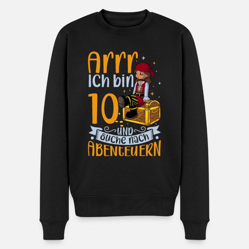 Ich bin 10 - Mädchen Pirat - Männer Premium Bio Pullover - Schwarz