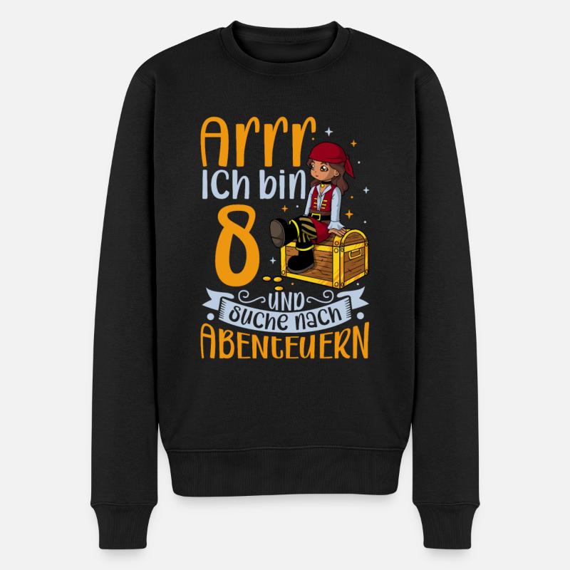Ich bin 8 - Mädchen Pirat - Männer Premium Bio Pullover - Schwarz