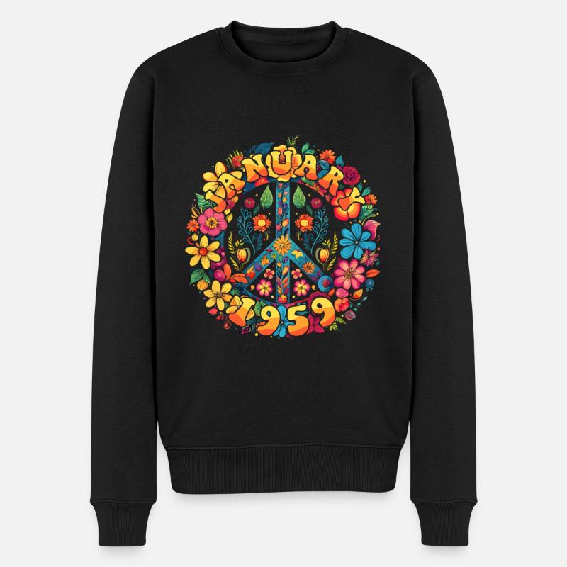 Flower Power Hippie Geburstag - Januar 1959 - Männer Premium Bio Pullover - Schwarz