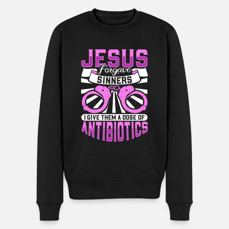 Jesus vergibt Sündern - Pfleger im Strafvollzug - Männer Premium Bio Pullover - Schwarz