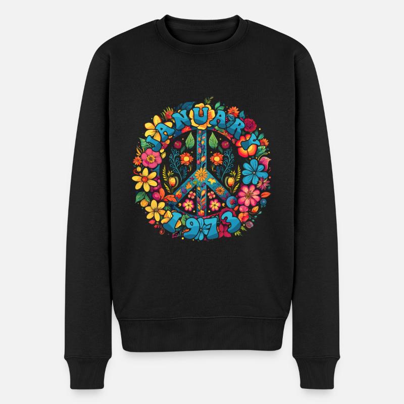 Flower Power Hippie Geburstag - Januar 1973 - Männer Premium Bio Pullover - Schwarz