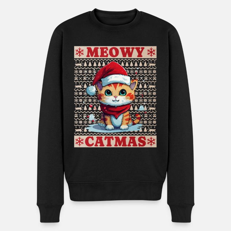 Katze Weihnachten Merry Meowy Catmas Ugly Süß - Männer Premium Bio Pullover - Schwarz