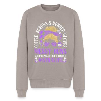 Coffee Scrubs Nurse's Assistant - Men's Premium Organic Jumper - taupe - Front - Nico (187cm)