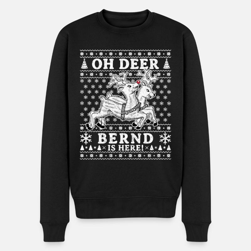 Oh Deer - Bernd is here Ugly Weihnachten - Männer Premium Bio Pullover - Schwarz