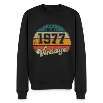 Vintage Geburtstag - August 1977 - Geschenkidee - Männer Premium Bio Pullover - Schwarz - Vorne - Nico (187cm)