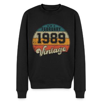 Anniversaire Vintage - Février 1989 - Idée cadeau - Pull Premium bio Homme - noir - Devant - Nico (187cm)