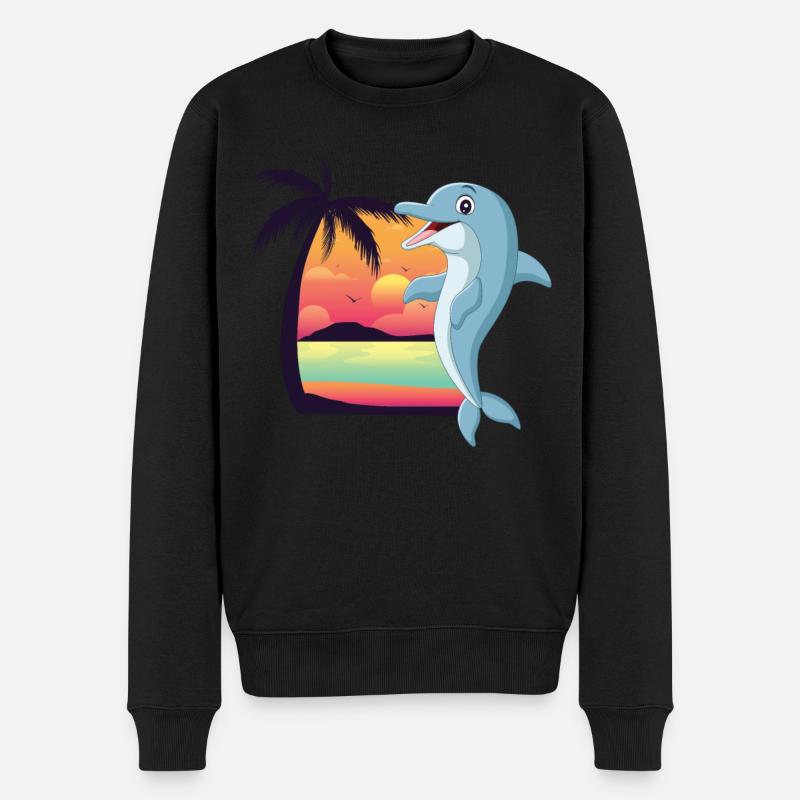 Dolphin Beach Palm Tree Sunset - Männer Premium Bio Pullover - Schwarz