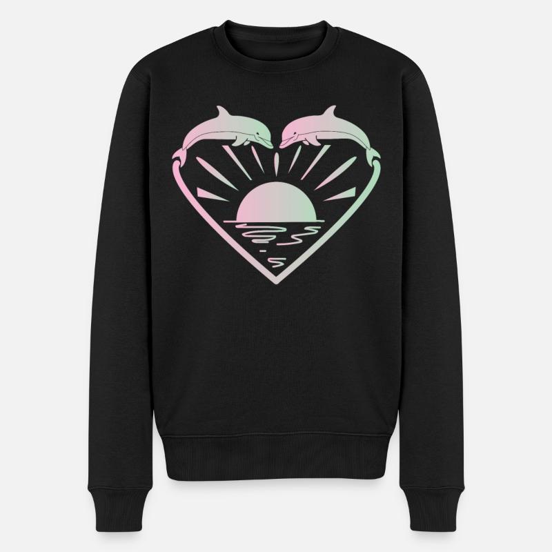 Dolphin Heart Sunset - Männer Premium Bio Pullover - Schwarz