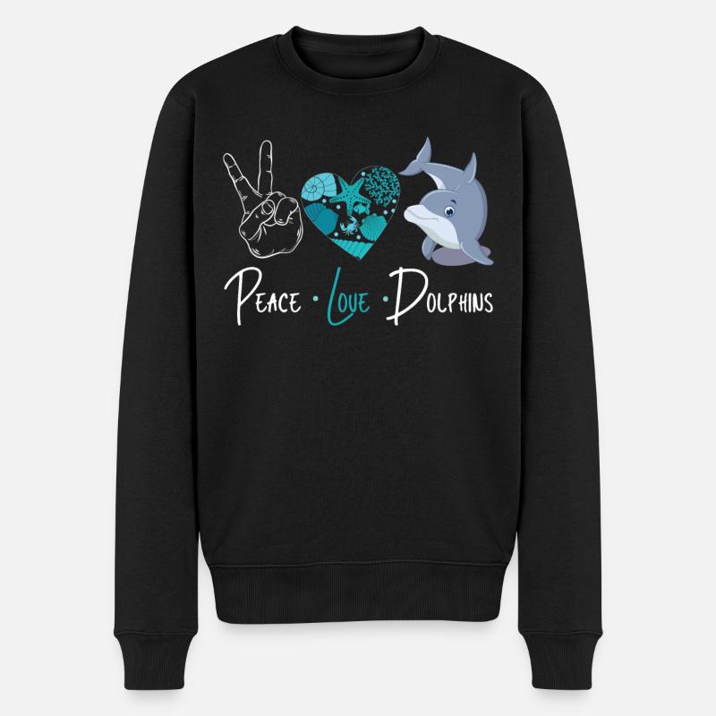 Dolphin Peace Love Dolphin - Männer Premium Bio Pullover - Schwarz