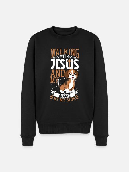 Jesus and Dog - Beagle - Men's Premium Organic Jumper - black