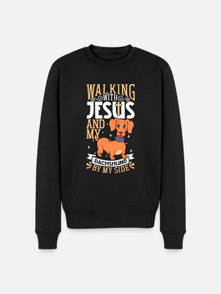 Jesus and Dog - Dachshund - Men's Premium Organic Jumper - black