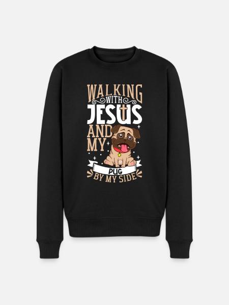 Jesus and dog - pug - Men's Premium Organic Jumper - black