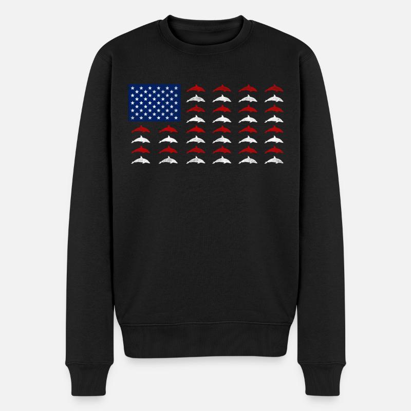 Dolphin American Flag - Männer Premium Bio Pullover - Schwarz