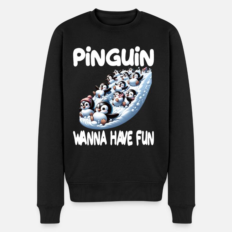 Pinguin Wanna Have Fun für Pinguin Fan - Männer Premium Bio Pullover - Schwarz