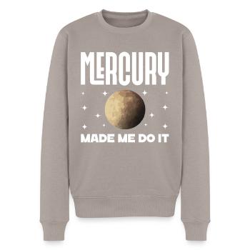 Rückläufige Planeten Merkur Rückläufig - Männer Premium Bio Pullover - Taupe - Vorne - Nico (187cm)