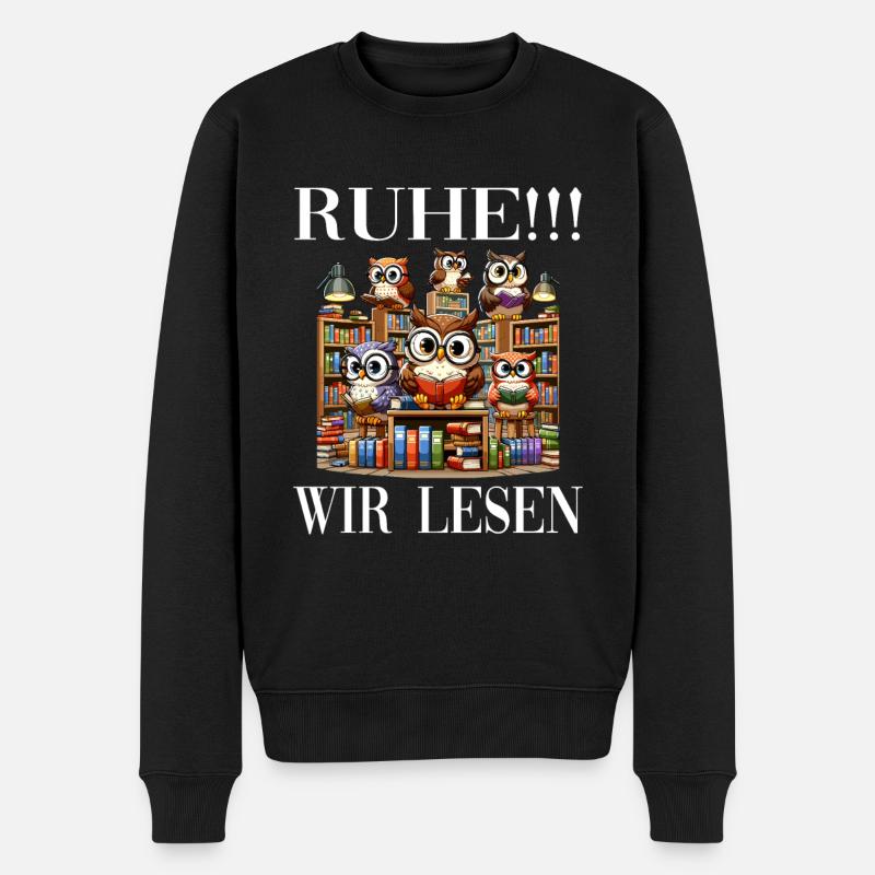 Ruhe Wir Lesen Eulen - Männer Premium Bio Pullover - Schwarz