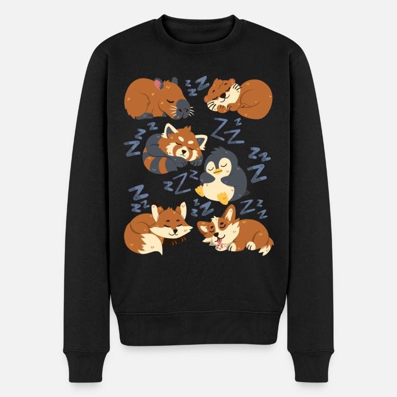 Schlafende Tiere: Capybara, Fuchs, Corgi, Otter - Männer Premium Bio Pullover - Schwarz