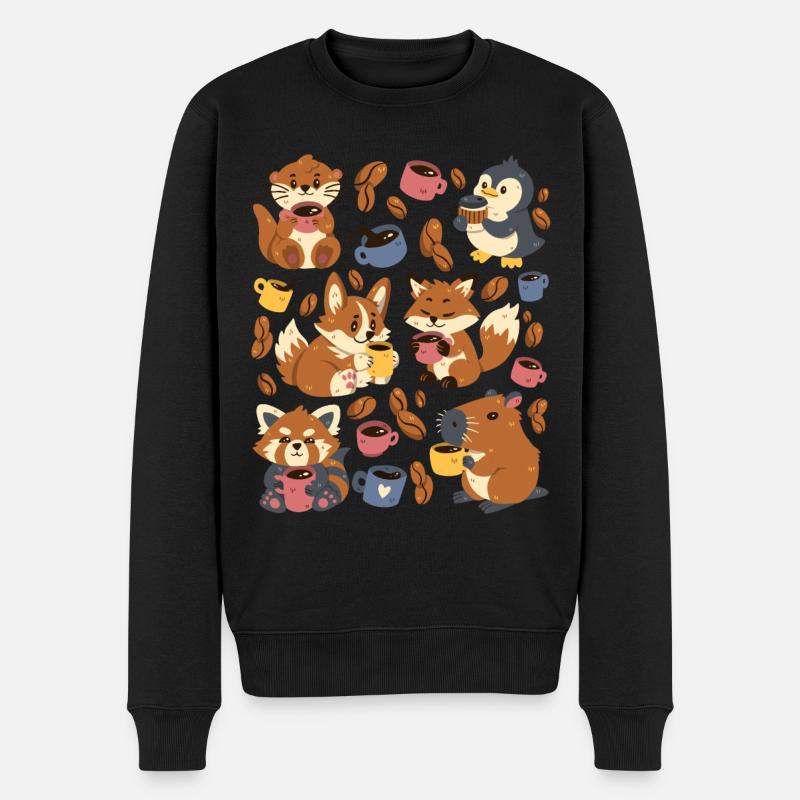 Kaffee: Capybara, Fuchs, Corgi, Otter, Pinguin - Männer Premium Bio Pullover - Schwarz