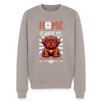 Zuhause - Bordeauxdogge - Männer Premium Bio Pullover - Taupe - Vorne - Nico (187cm)