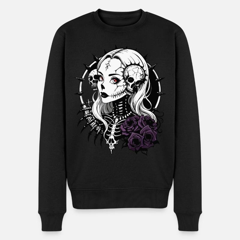 Gothic Girl Skull // Totenkopf Mädchen FS0017 - Männer Premium Bio Pullover - Schwarz