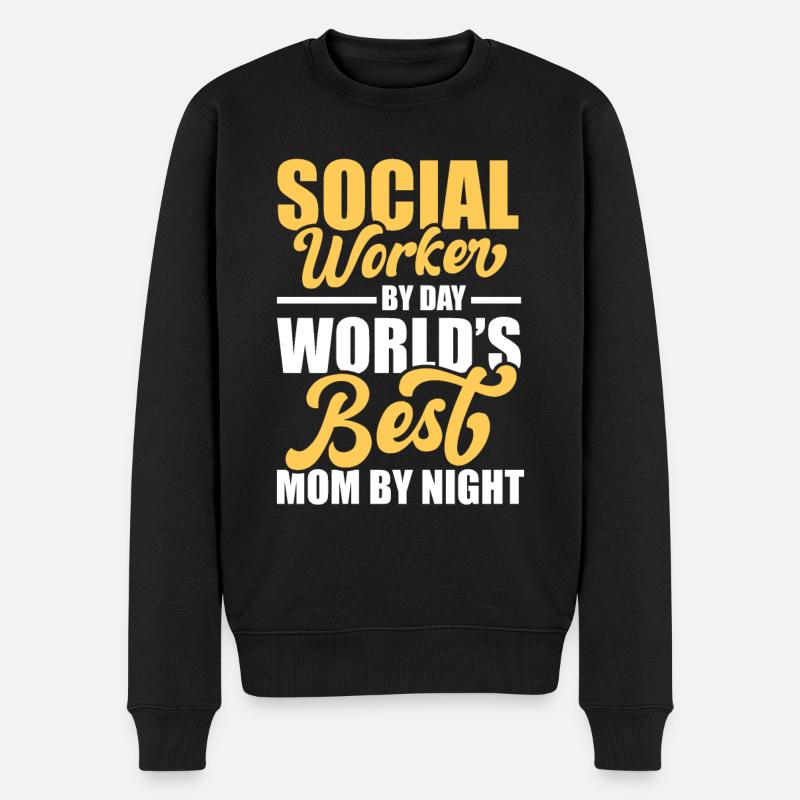 Social Worker By Day World's Best Mom By Night - Männer Premium Bio Pullover - Schwarz