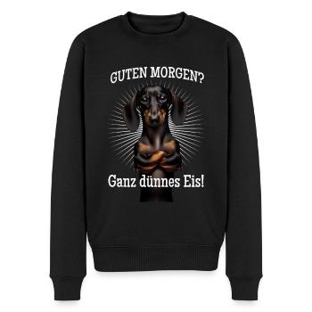 Guten Morgen? Ganz dünnes Eis! - Dackel - Männer Premium Bio Pullover - Schwarz - Vorne - Nico (187cm)