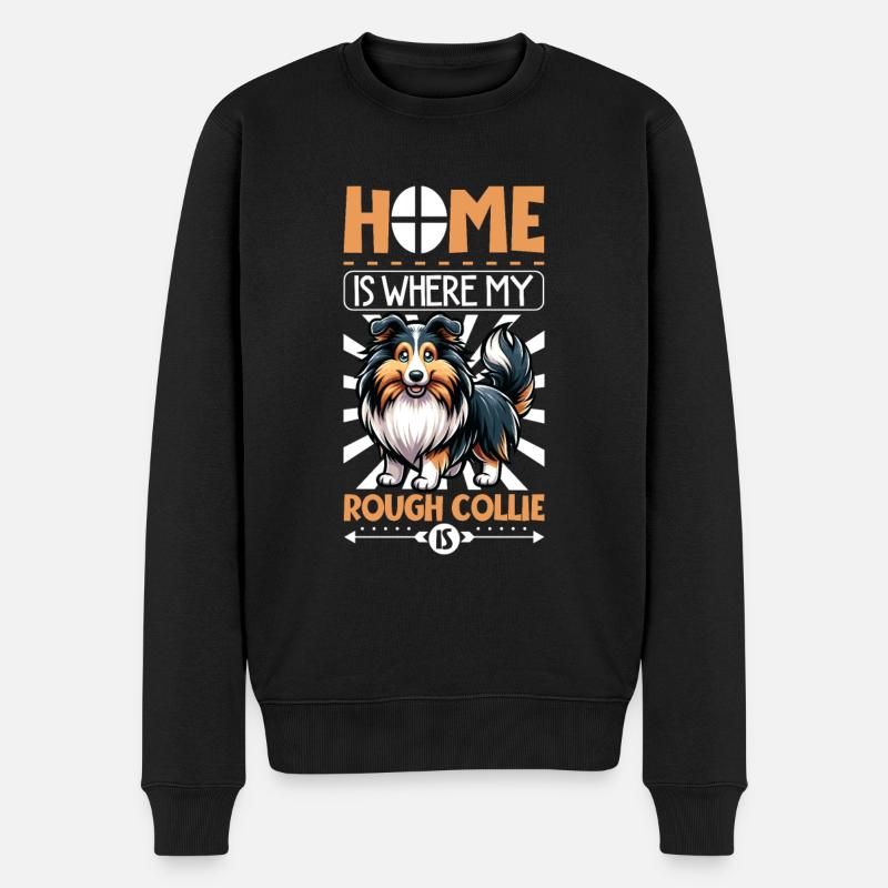Zuhause - Langhaarcollie - Männer Premium Bio Pullover - Schwarz