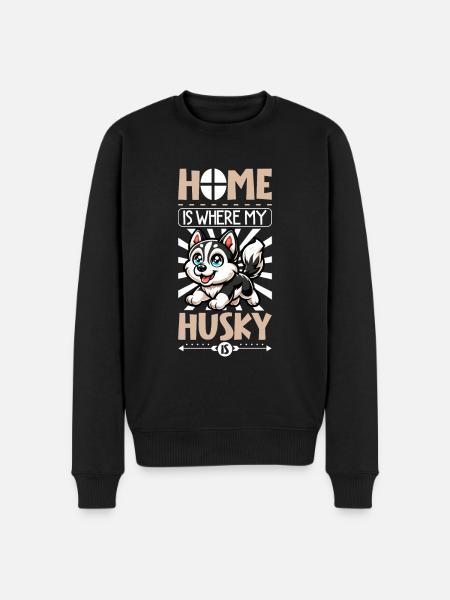 Zuhause - Sibirischer Husky - Männer Premium Bio Pullover - Schwarz
