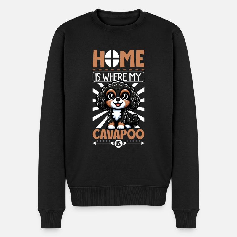 Zuhause - Cavapoo - Männer Premium Bio Pullover - Schwarz