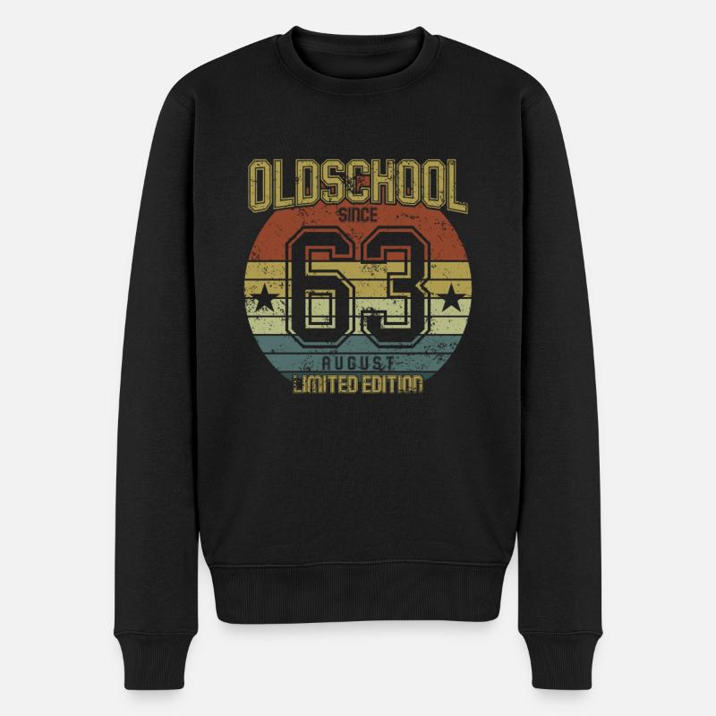 August 1963 - Geburtstag im August Oldschool - Männer Premium Bio Pullover - Schwarz