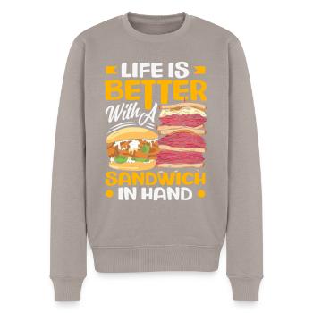 Sandwich Sandwich Snack Célébration - Pull Premium bio Homme - taupe - Devant - Nico (187cm)