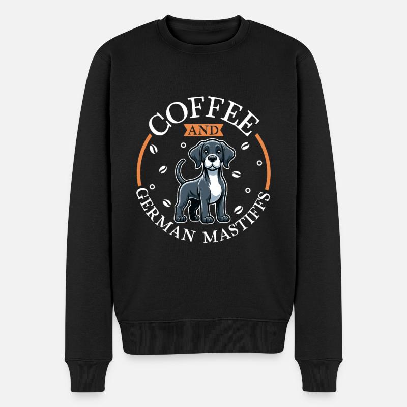 Kaffee und Deutsche Dogge - Männer Premium Bio Pullover - Schwarz