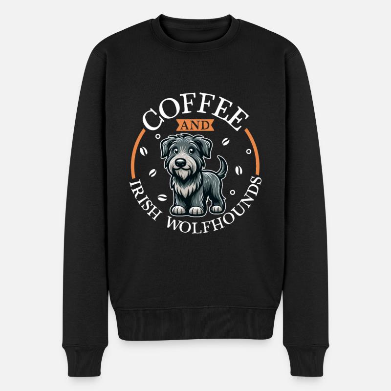 Kaffee und Irischer Wolfshund - Männer Premium Bio Pullover - Schwarz