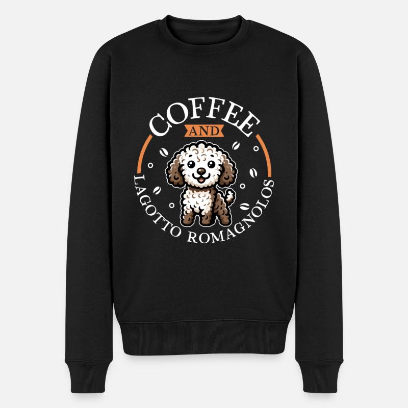 Kaffee und Lagotto Romagnolo - Männer Premium Bio Pullover - Schwarz