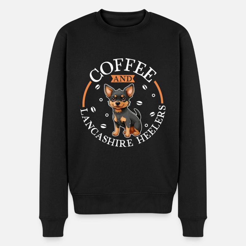 Coffee and Lancashire Heeler - Men's Premium Organic Jumper - black