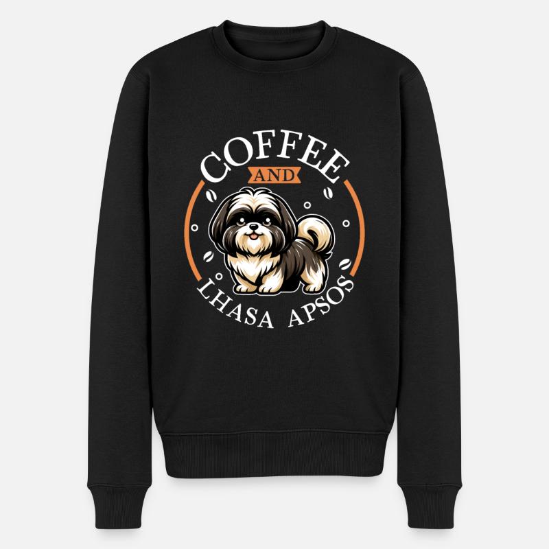 Coffee and Lhasa Apso - Men's Premium Organic Jumper - black