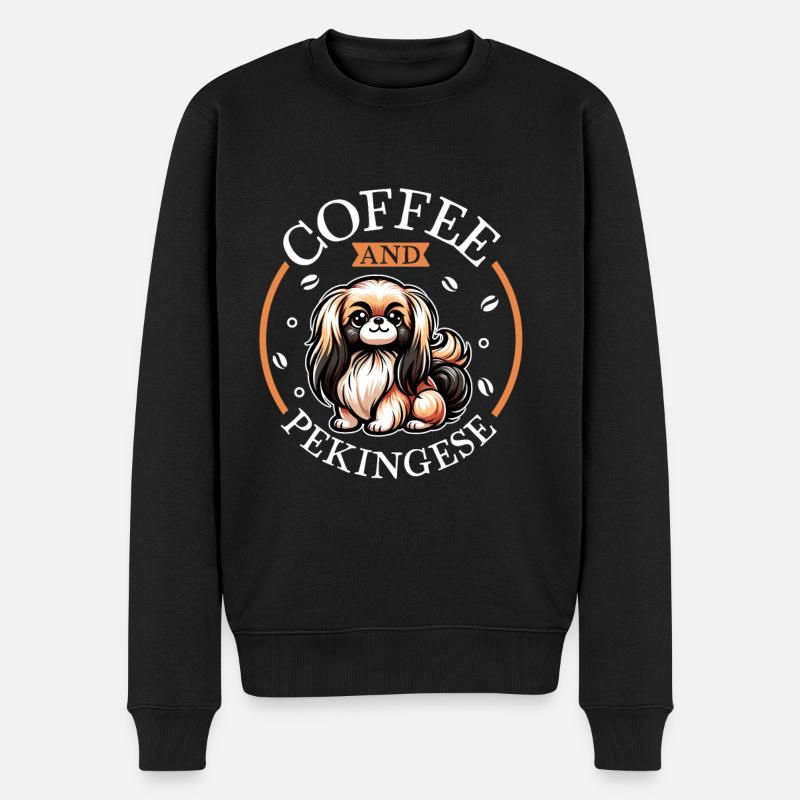 Kaffee und Pekingese - Männer Premium Bio Pullover - Schwarz