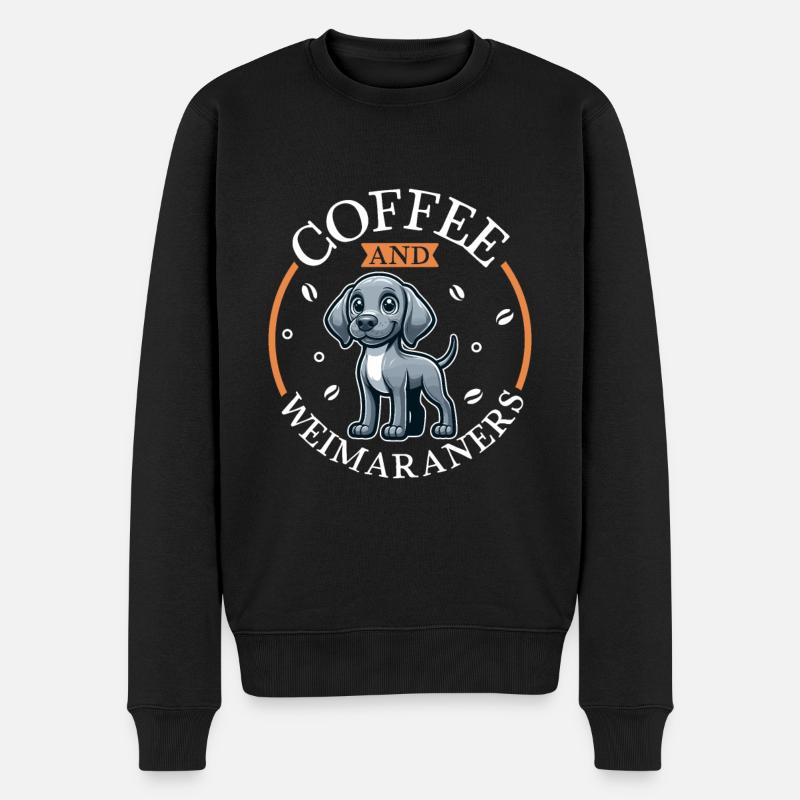 Kaffee und Weimaraner - Männer Premium Bio Pullover - Schwarz