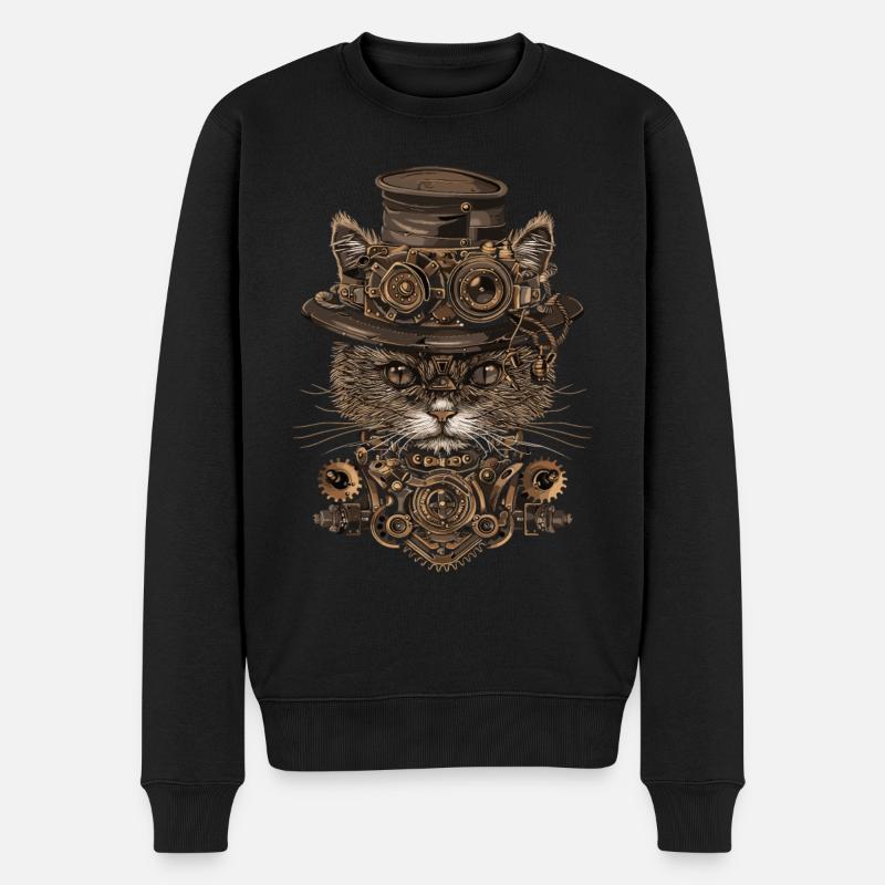 Chat steampunk - Pull Premium bio Homme - noir