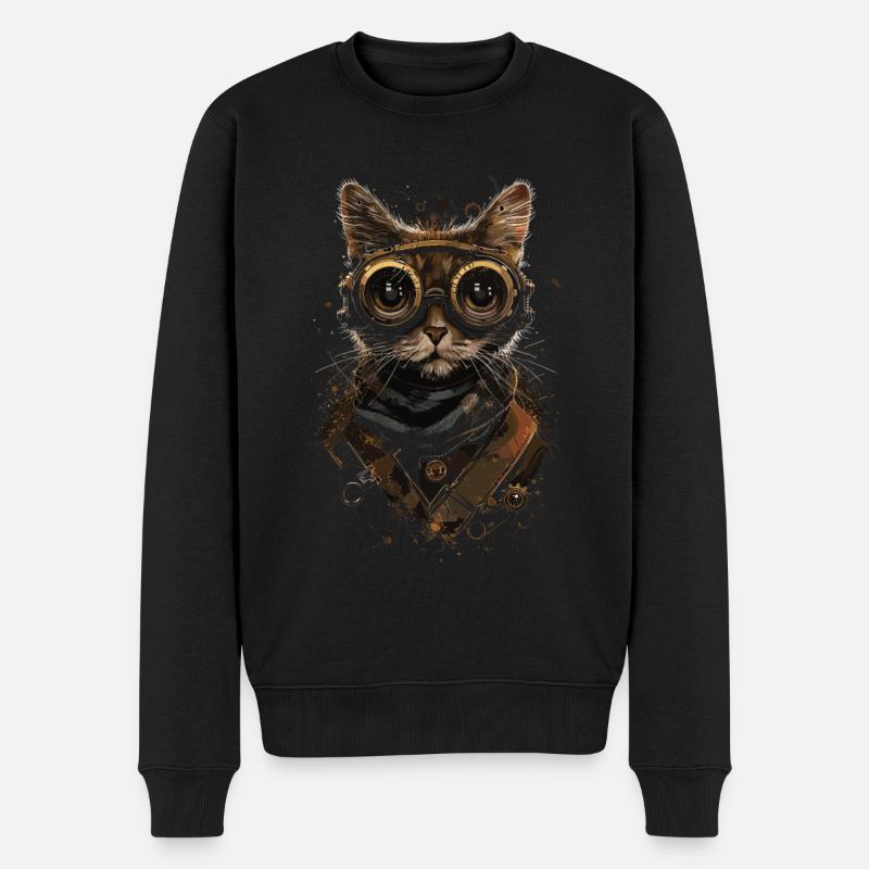Chat steampunk - Pull Premium bio Homme - noir